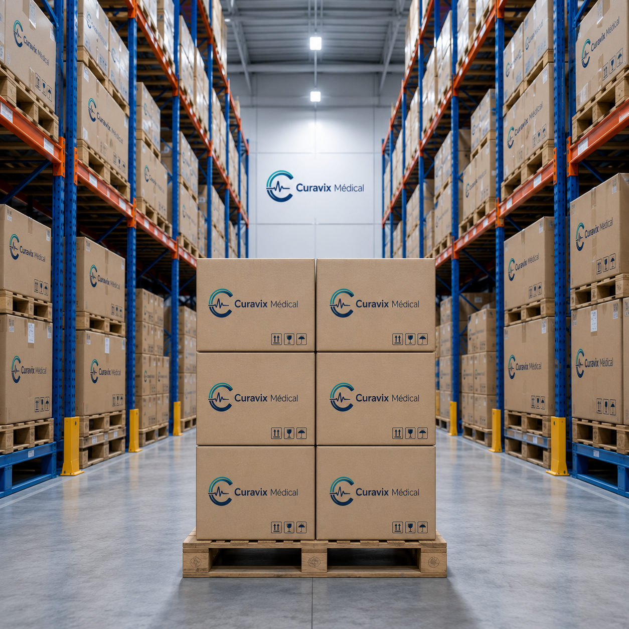 Curavix Medical healthcare supplies stored in a distribution warehouse